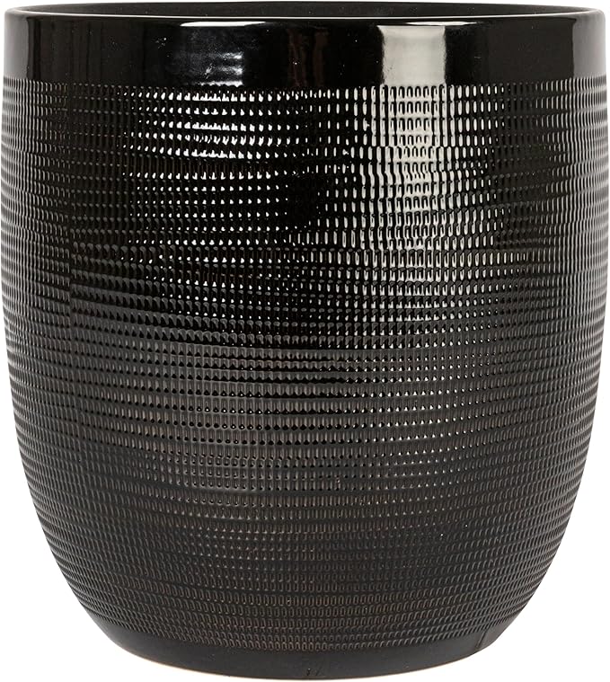 Creative Co-Op Embossed Textured Stoneware Planter, Matte Black - Image 4