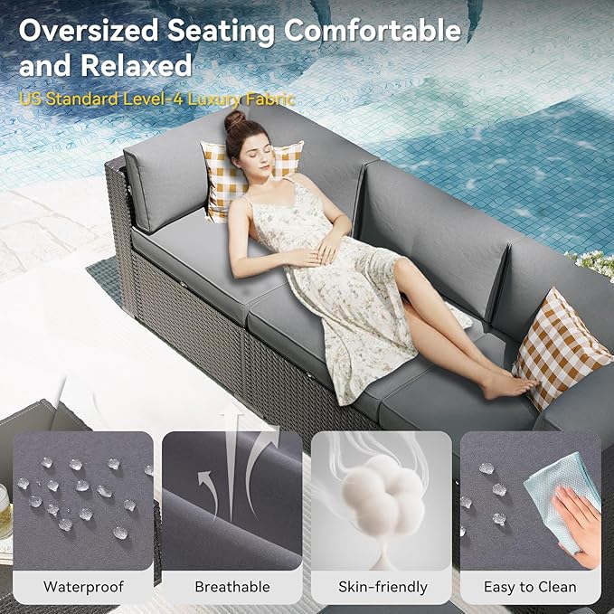Aoxun Patio Furniture Set, 11 Piece Outdoor Sectional Sofas - Image 3