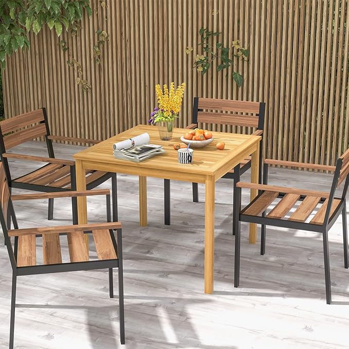 Tangkula 36" Square Outdoor Dining Table, Acacia Wood 4-Person Patio Dining - Image 2