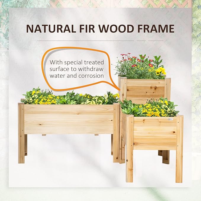 Outsunny Raised Garden Bed Set of 3, Wooden Elevated Planter Box - Image 5