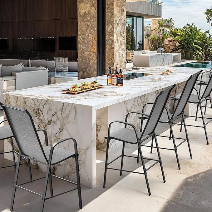 VINGLI Outdoor Bar Chairs Set of 8 – Stackable Outdoor Bar Stools - Image 2