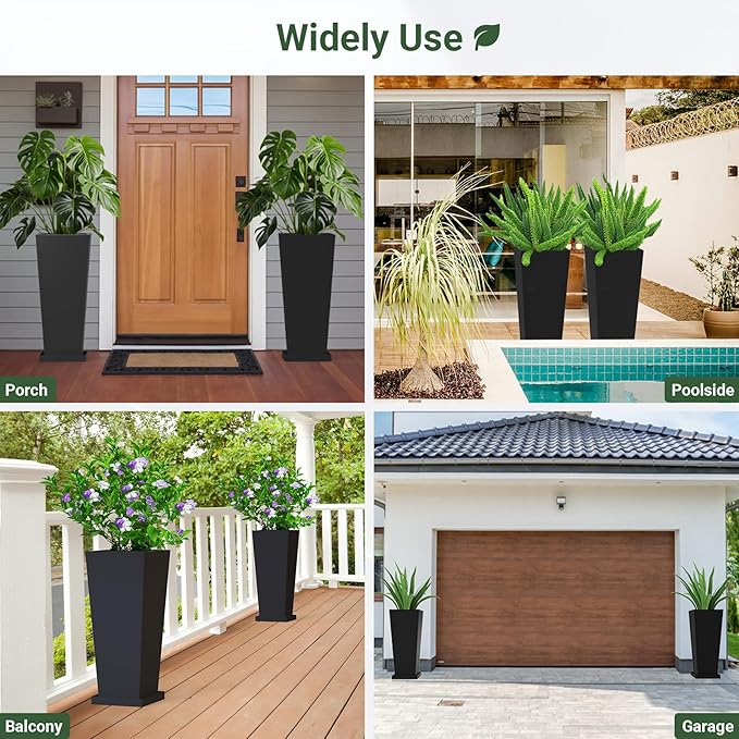 Tall Outdoor Planters Set of 2, 26 inch Tall Planters - Image 8