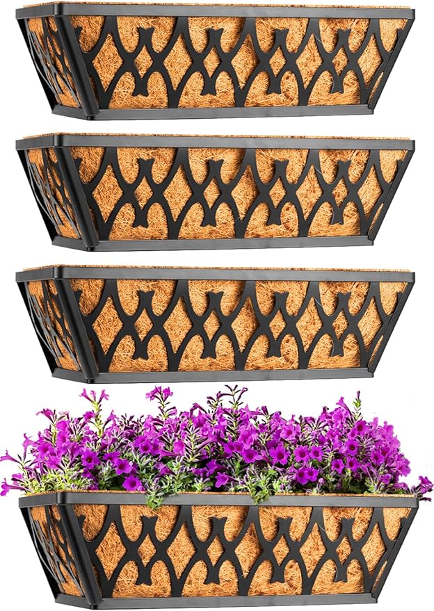 4 Pack 14 Inch Window Boxes Planters Railing Planter Box by KarlliuHOMEGARDEN