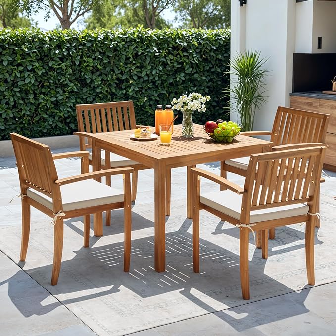Greesum 5 Piece Patio Dining Set Outdoor Solid Wood Furniture - Image 3