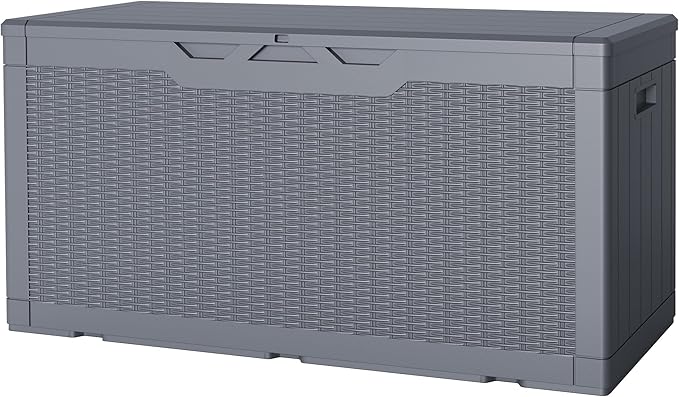 JUMMICO 100 Gallon Resin Deck Box, Waterproof Outdoor Storage Box by JUMMICO