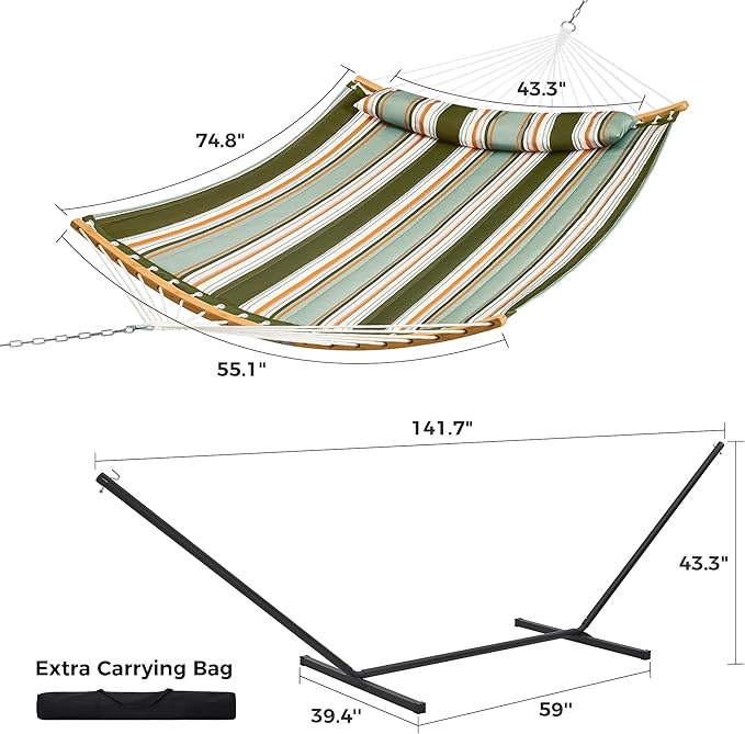 SUPERJARE Hammock with Stand, 2 Person Heavy Duty Hammock with Padded Cotton - Image 8