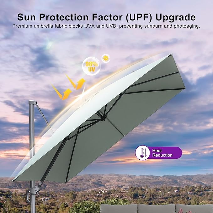 PURPLE LEAF Patio Umbrella 10' X 10' Rectangle Cantilever Umbrella Large - Image 6