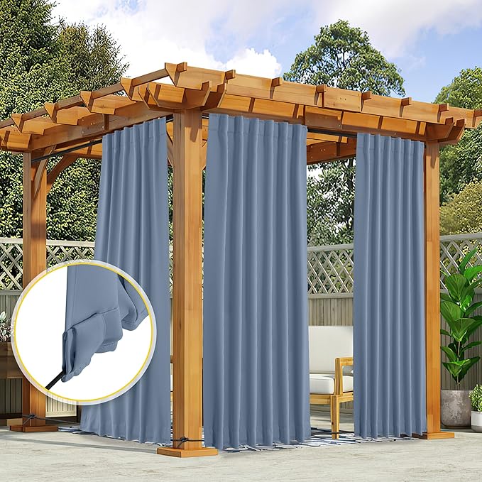 NICETOWN 2 Panels Outdoor Curtains Waterproof Pocket & Back Tab on Top & Bottom - Image 7