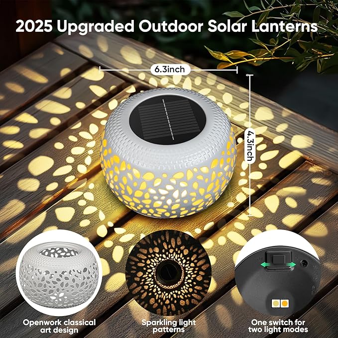 Solar Lanterns Outdoor Waterproof: 4 Pack White Hollow Out Metal Solar Lights - Image 4