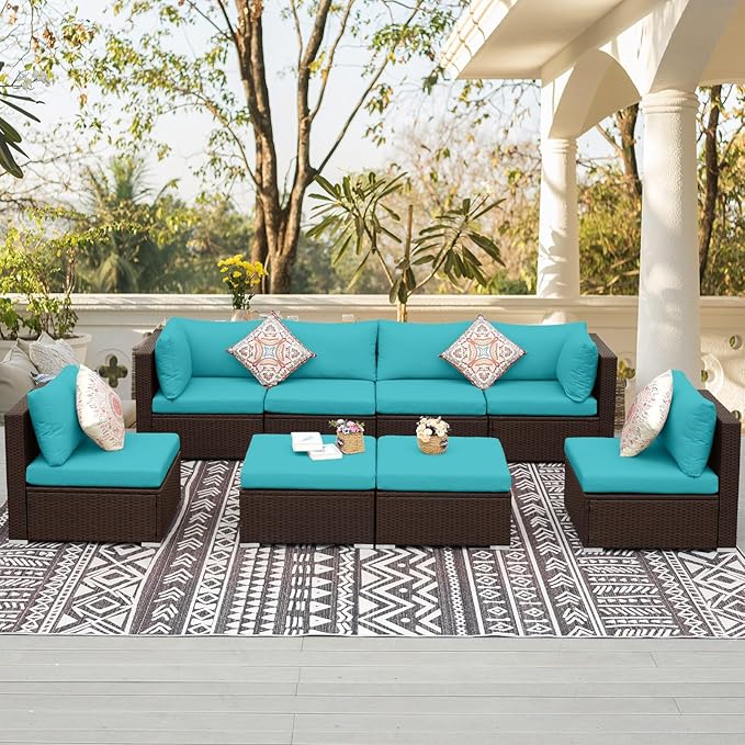 NICESOUL 8 Piece Outside Furniture Set, 29.3'' High Back Deep Seating Wicker - Image 9