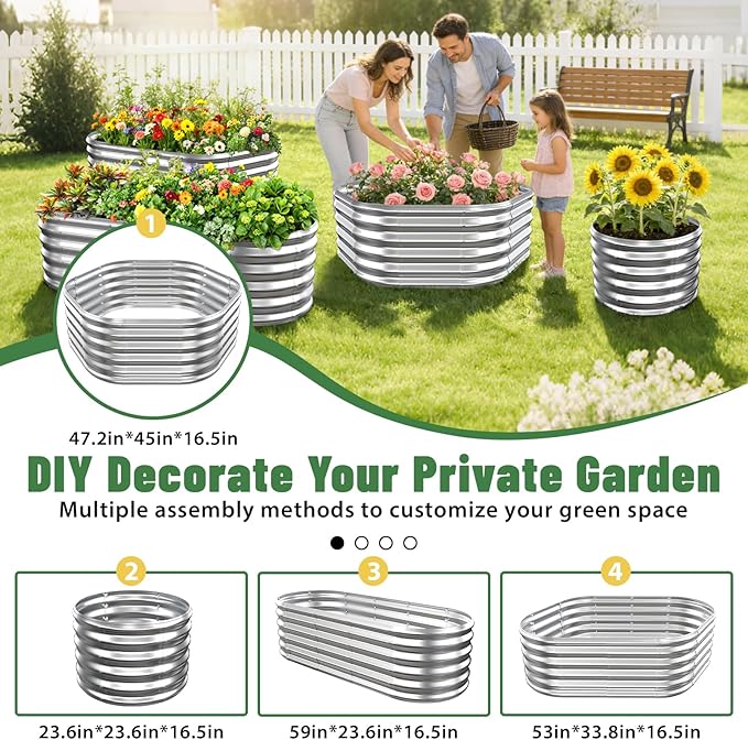 Hexagon Raised Garden Bed, 48 Inch Diagonal & 16.5 Inch Tall, Galvanized Steel - Image 4
