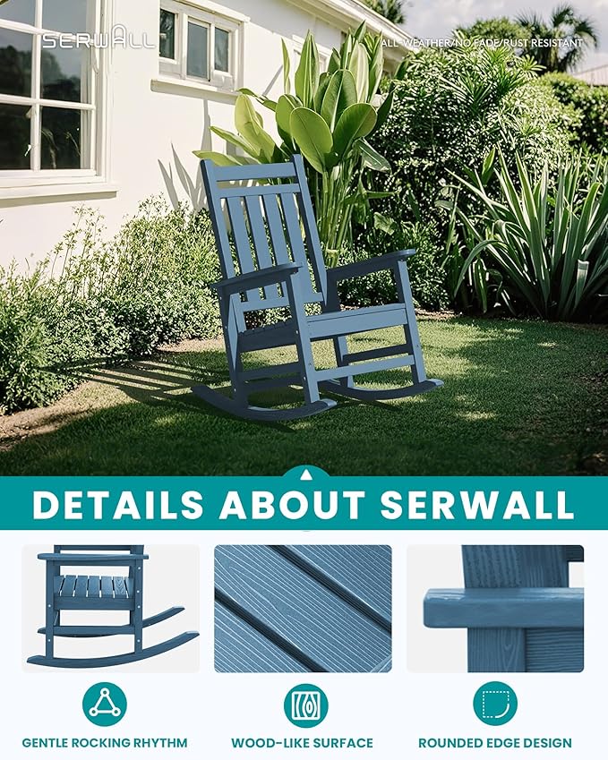 SERWALL HDPE Outdoor Rocking Chair Set of 6, Patio Rocking Chairs - Image 4