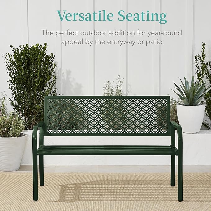 Best Choice Products Outdoor Bench 2-Person Metal Steel Benches Furniture - Image 6
