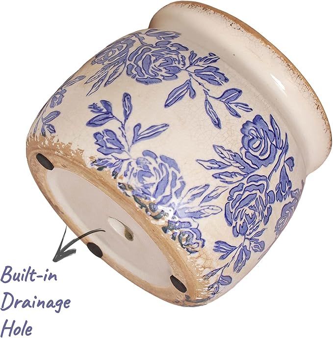 Chinoiserie Ceramic Plant Pot for Garden Decor, 6.29in Rustic Farmhouse Planter - Image 4