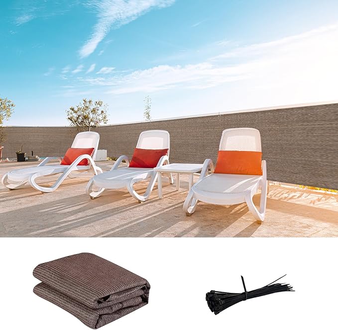 LOVE STORY Custom Size 3.3'x22' Brown Balcony Privacy Screen, UV Block Privacy by LOVESTORY