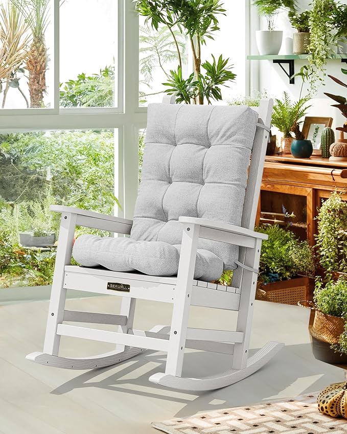 SERWALL HDPE Outdoor Rocking Chair Cushion Set of 2, Memory Foam Cushion Gray - Image 2