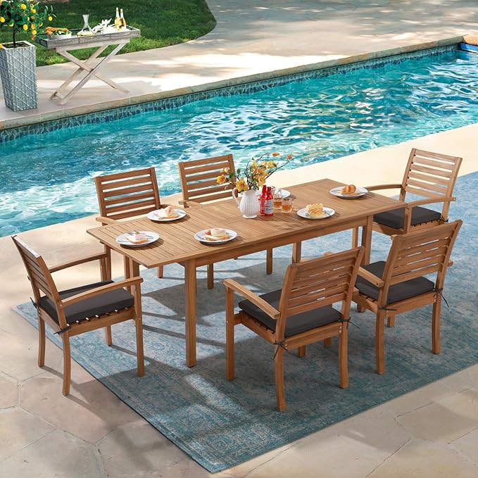 OC Orange-Casual Stackable Patio Dining Chairs Set of 6, Outdoor Acacia Wooden - Image 5