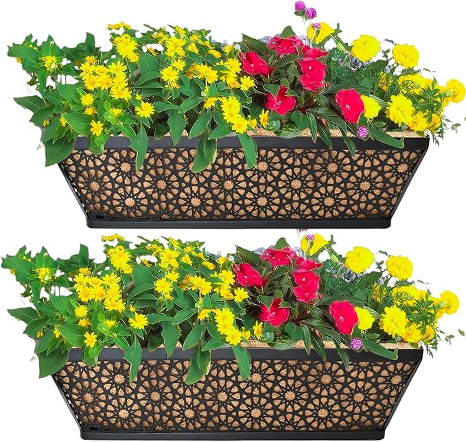 2 Pack 30" Railing Planter Window Box Deck Balcony Rail Planters Black Metal by EIMQUVW