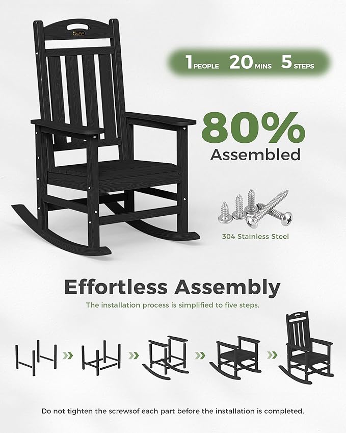 Oversized Outdoor Rocking Chair, High Back Porch Rocker Chair, HDPE All Weather - Image 9