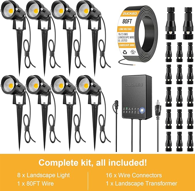 ZUCKEO All-in-One Landscape Lighting Kit, 5W LED Low Voltage Landscape Lights - Image 5