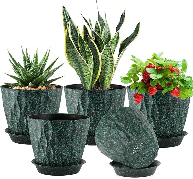 7 inch Plant Pots for Indoor Outdoor Plants, 5 Pack Thick Flower Pots by Meowell