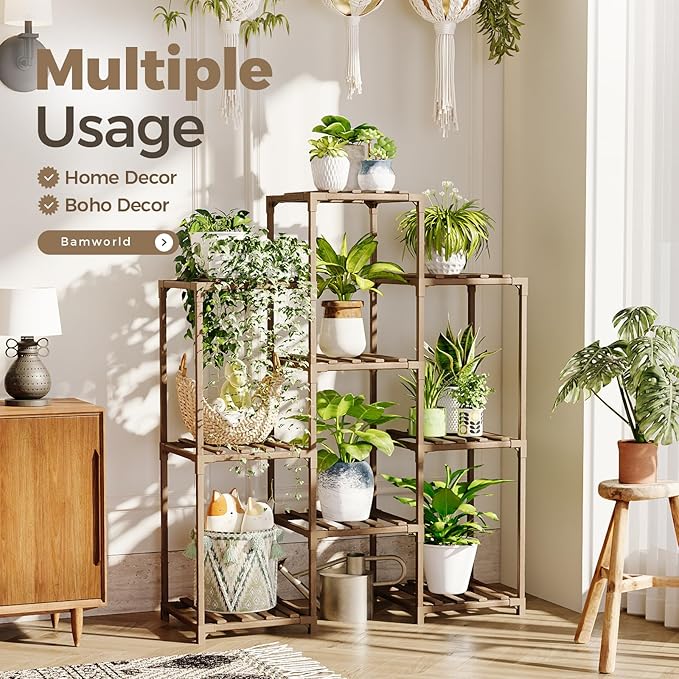 Bamworld Plant Stand Indoor Plants Shelf Outdoor Wood Plant Rack - Image 4