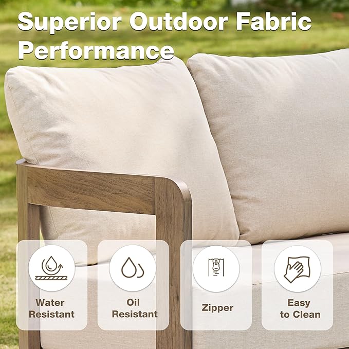 Outdoor Couch Aluminum Patio Furniture, 3-Seat All-Weather Metal Modern Patio - Image 3