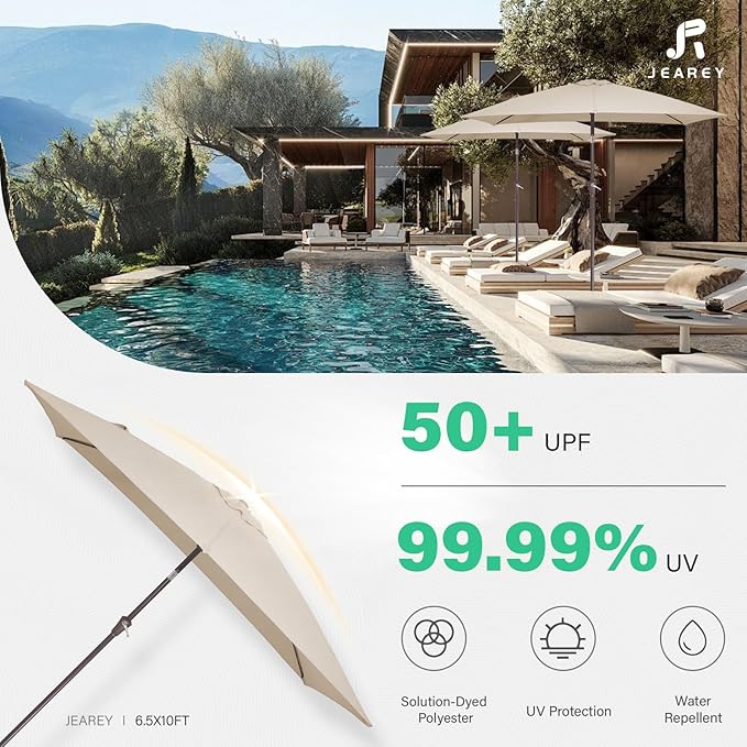 JEAREY 6.5x10 ft Rectangular Patio Umbrellas Rectangle Outdoor Umbrella - Image 5