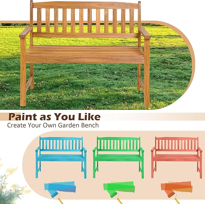 Tangkula Outdoor Acacia Wood Bench, 2-Person Garden Bench - Image 8
