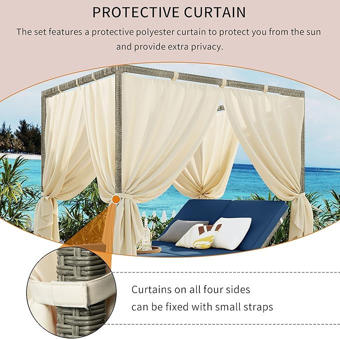 Patio Chaise Lounge, PE Rattan Outdoor Patio Wicker Adjustable Outdoor Sun Bed - Image 6