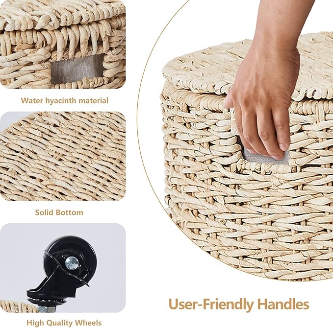 Wimarsbon Round Pouf Ottomans, Handwoven Natural Water Hyacinth Seagrass Pouffe - Image 5