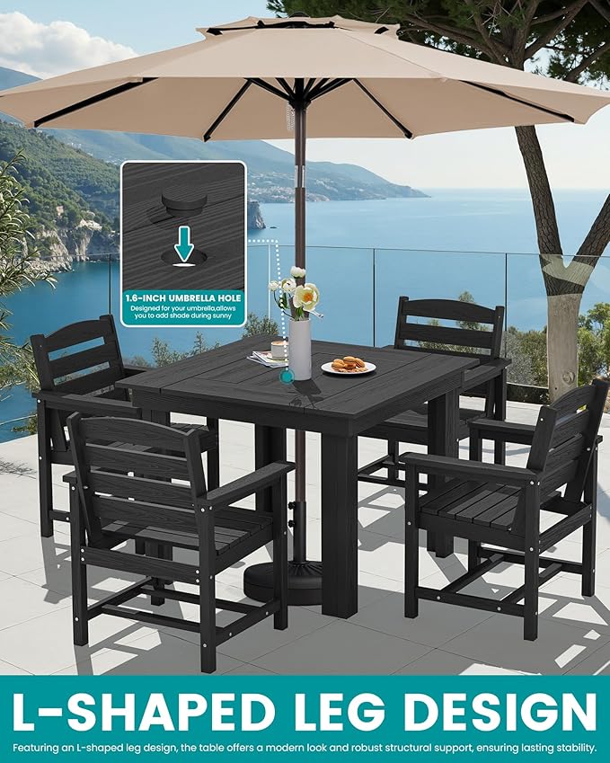 SERWALL Outdoor Dining Set for 4, HDPE Square Table and Chairs Set All Weather - Image 6