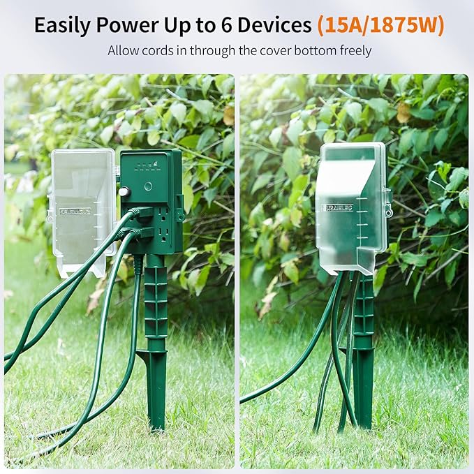 SURAIELEC Outdoor Power Stake, Dusk to Dawn Light Timer, 6 Electrical Outlet - Image 4