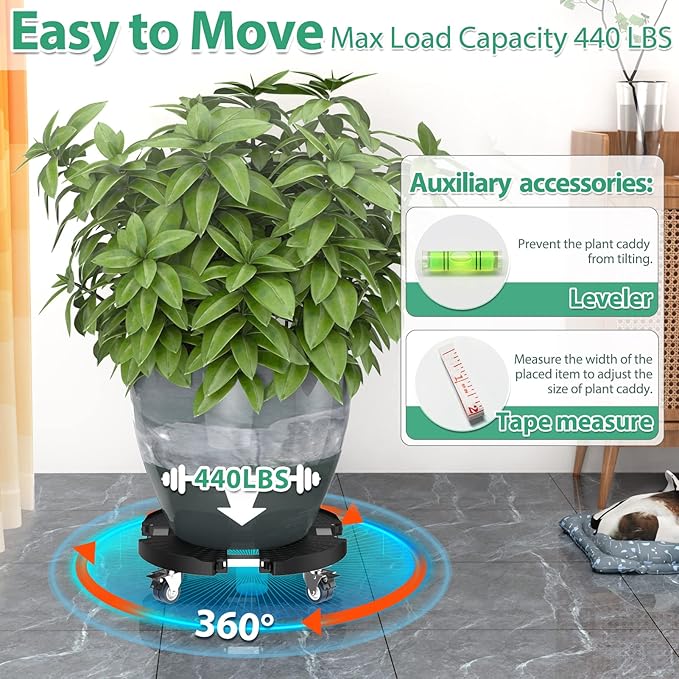 VANCASTLE Plant Caddy with Lockable Wheels Heavy Duty 450lbs Capacity, 15-22 - Image 4
