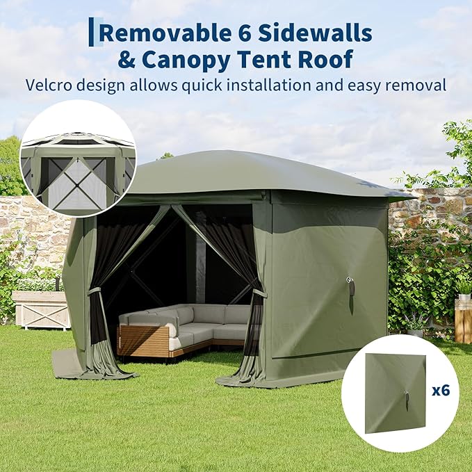 13x13FT 6-Sided Pop Up Gazebo Tent，One-Push Setup Canopy Tent - Image 4