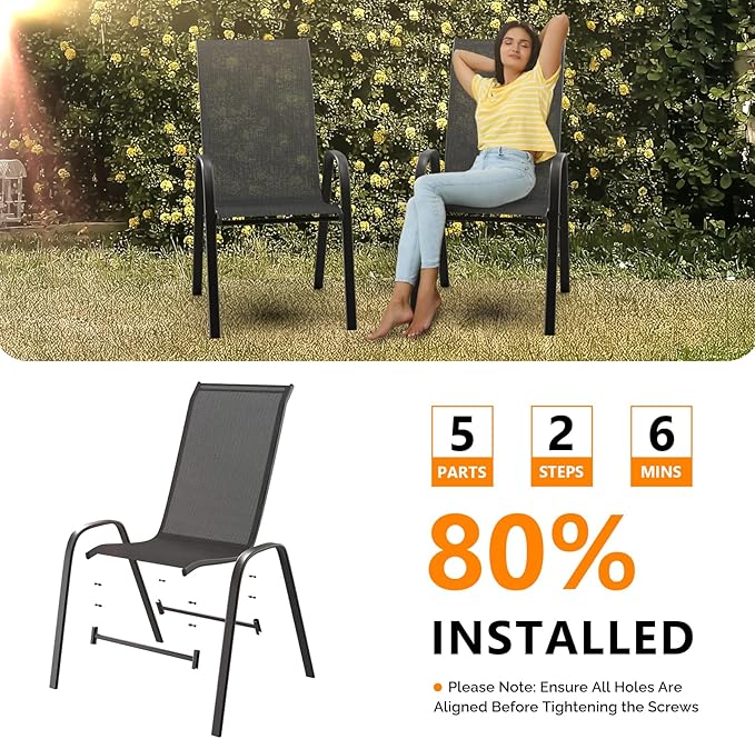 VINGLI Patio Chairs Set of 4 – Stackable Outdoor Dining Chairs - Image 7