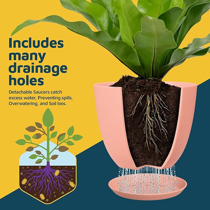 Pink Plant Pots with Drainage Holes & Saucers 3 Pack, Indoor & Outdoor - Image 6