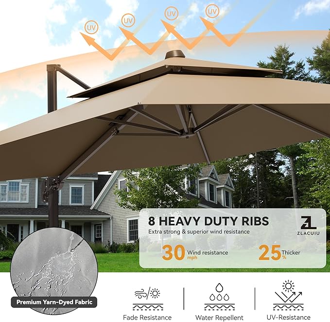 9x12FT Brown Cantilever Outdoor Patio Umbrella - Image 4