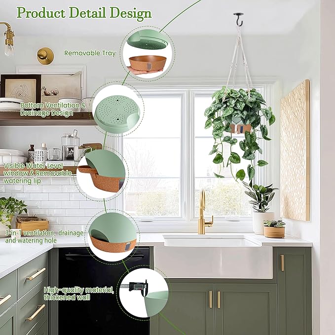 10 Inch Hanging Planters for Indoor Plants, 2 Pack Self Watering Hanging - Image 8