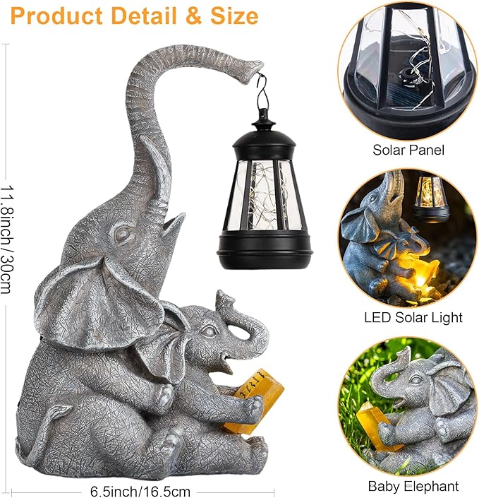 Solar Garden Statue Lights Loving Elephants Figurine - Image 6