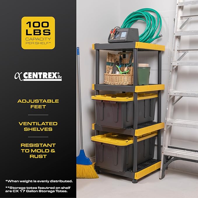 BLACK & YELLOW 4-Tier Heavy Duty Plastic Storage Shelves that Support up to - Image 4
