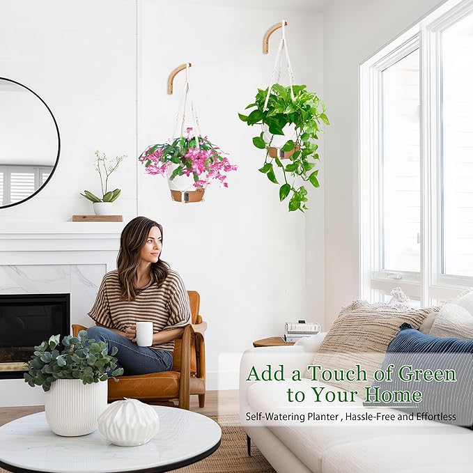 10 Inch Hanging Planters for Indoor Plants, 2 Pack Self Watering Hanging - Image 2