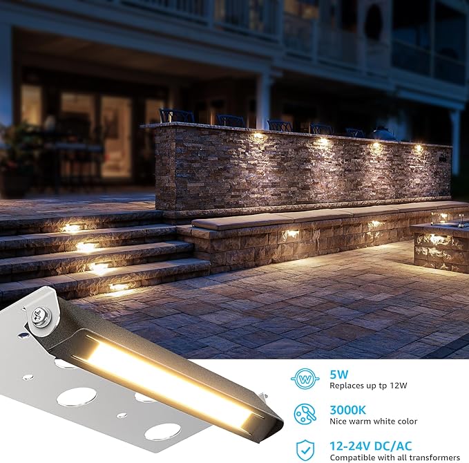 SUNVIE 8-Pack 7 Inch Retaining Wall Lights 5W LED Waterproof Hardscape Lighting - Image 2