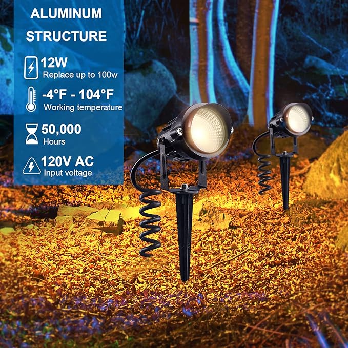 SUNVIE LED Outdoor Spotlight 12W Landscape Lighting 120V AC Waterproof - Image 3