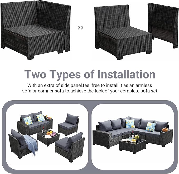 Jing's Villa 6-Piece Patio Furniture Set, All-Weather Outdoor Wicker Sectional - Image 8