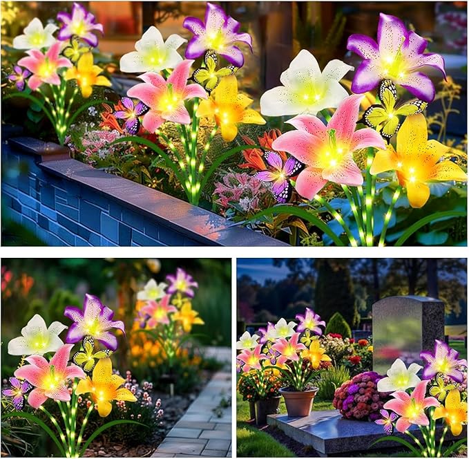 6 Pack Solar Garden Lights LED Solar Lilies Flower Lights, Yard Patio Pathway - Image 7