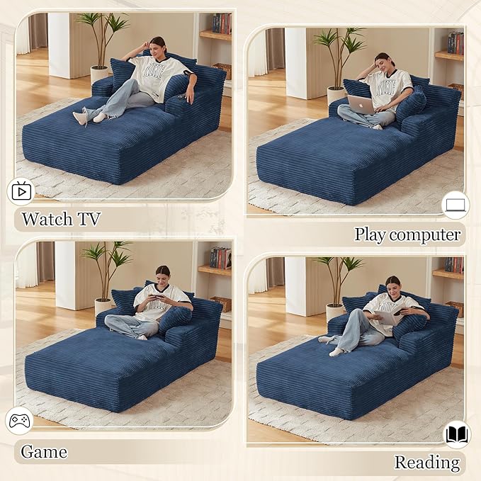 80 Inch Chaise Lounge Chair Indoor, Oversized Corduroy Upholstered Boneless - Image 5