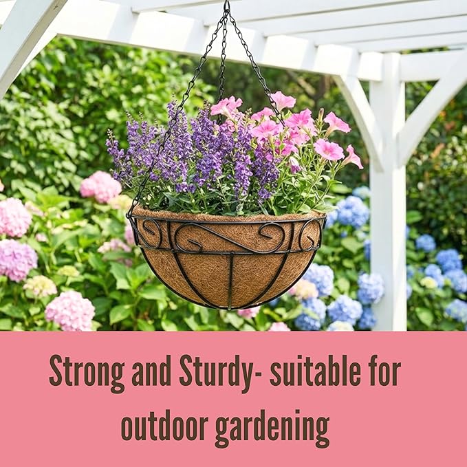 LaLaGreen Hanging Planter For Outdoor Extra Large Black Metal Wire Hanging - Image 3