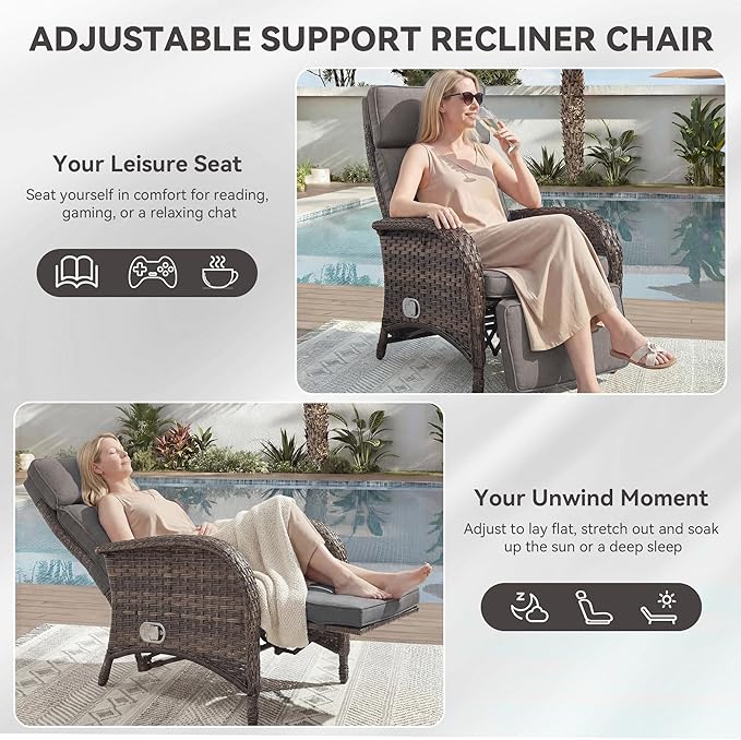 Zero Gravity Wicker Patio Recliner Chairs Set of 2 - Image 5