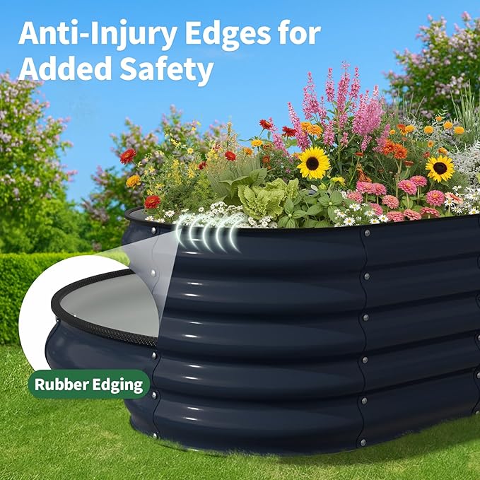 Kesfitt Raised Garden Bed, Metal Galvanized Steel Oval Garden Bed 8x2x1.5 ft - Image 9